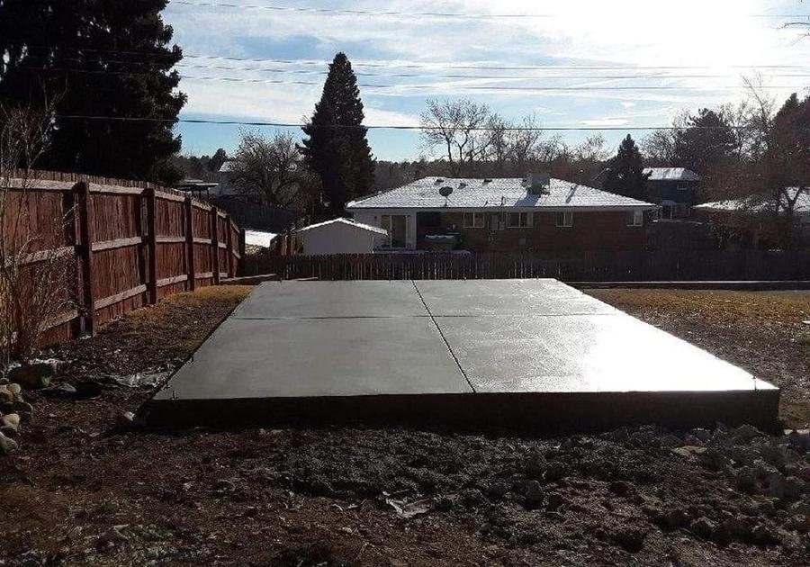 Freshly poured concrete patio slab